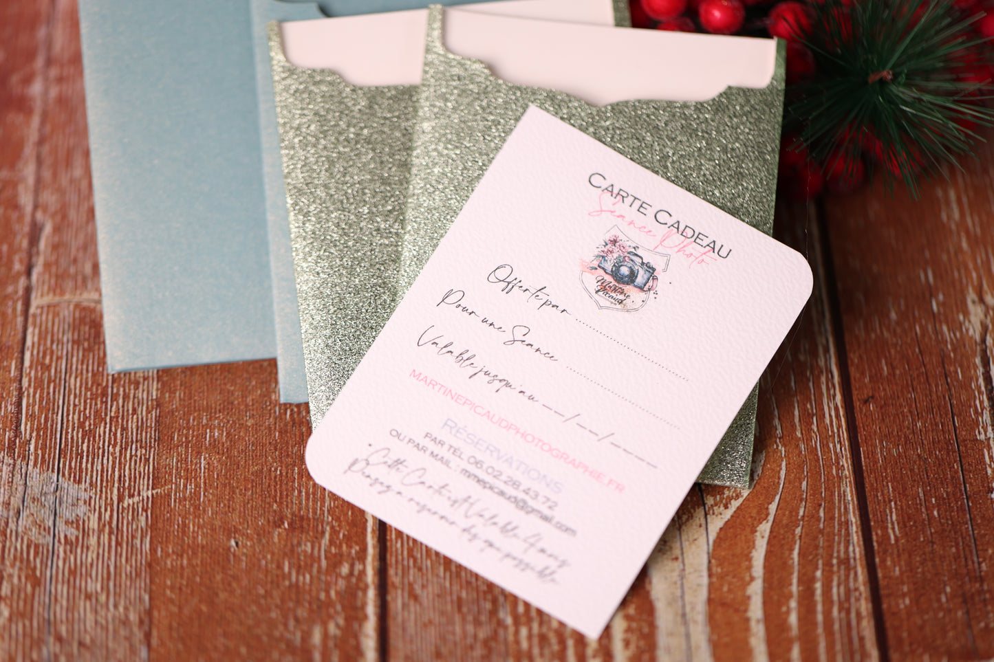 Lot de 12 Cartes Cadeaux Personnalisées - Collection Prestige Mix Bleu / Vert / Rose