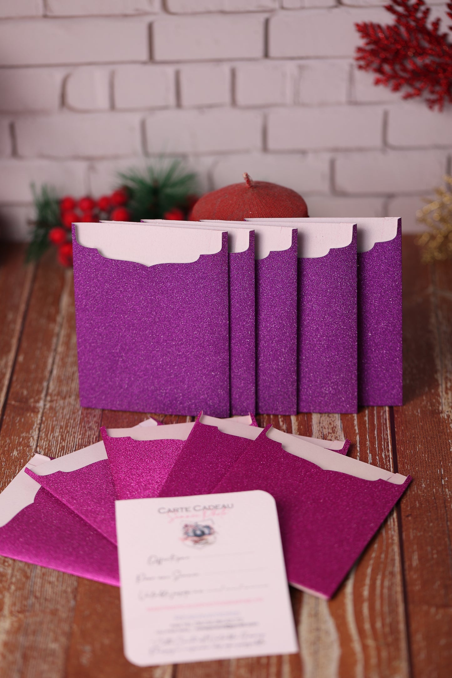 Lot de 10 Cartes Cadeaux Personnalisées - Pailletées Violet