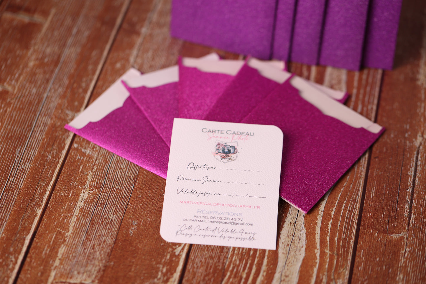 Lot de 10 Cartes Cadeaux Personnalisées - Pailletées Violet