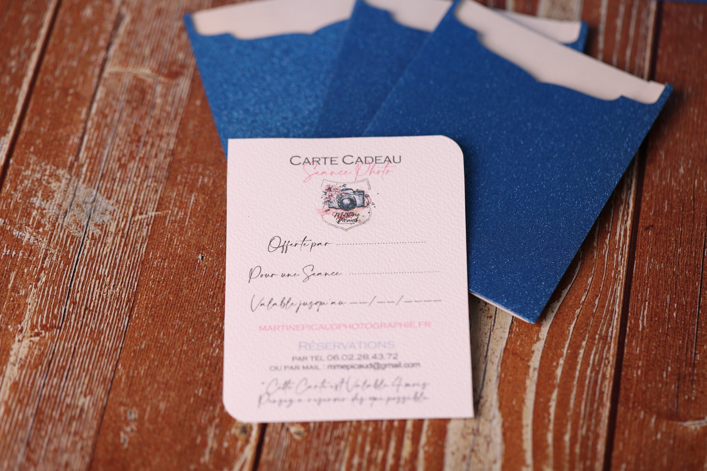 Lot de 8 Cartes Cadeaux Personnalisées - Pailletées Bleu