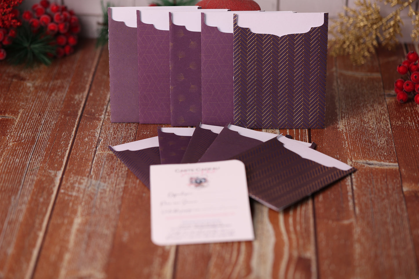Lot de 10 Cartes Cadeaux Personnalisées - Automne Aubergine