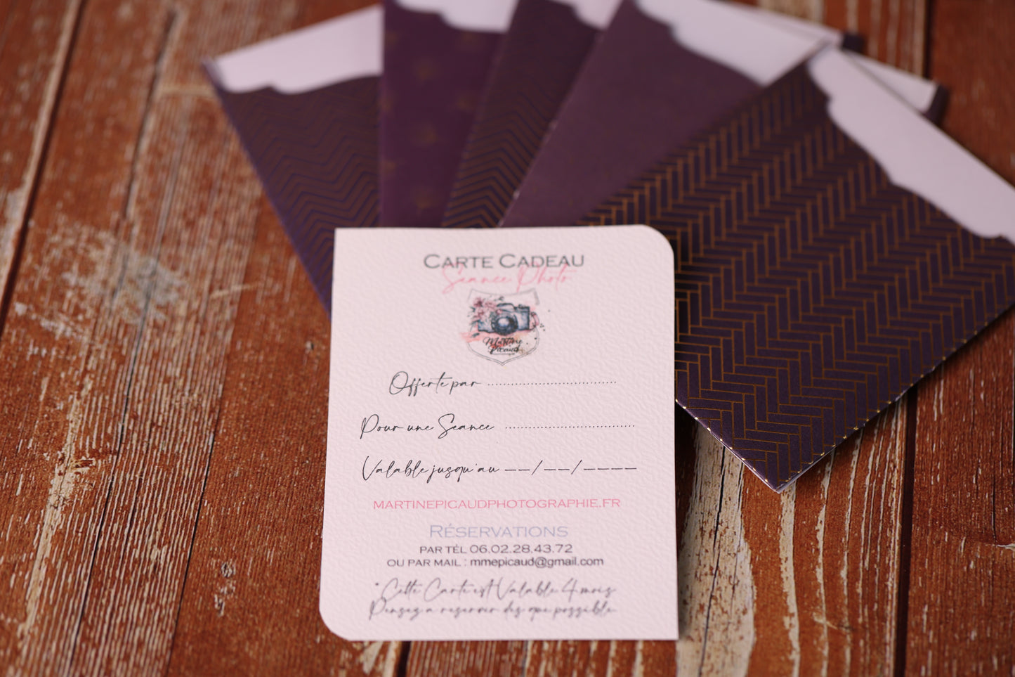 Lot de 10 Cartes Cadeaux Personnalisées - Automne Aubergine