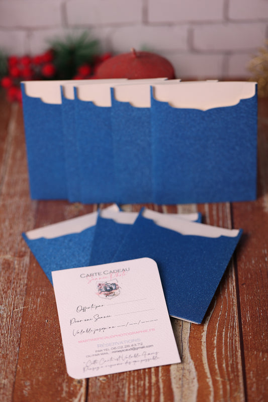 Lot de 8 Cartes Cadeaux Personnalisées - Pailletées Bleu