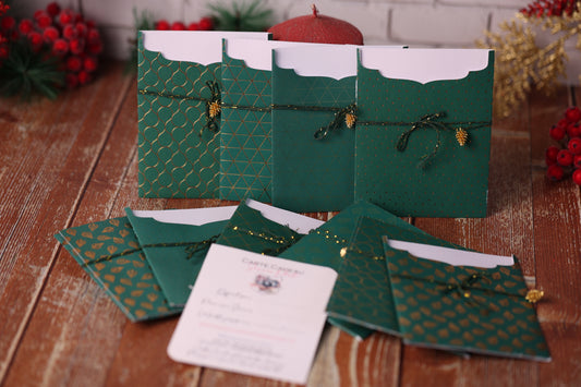 Lot de 10 Cartes Cadeaux Personnalisées - Noël Traditionnel Vertes assorties