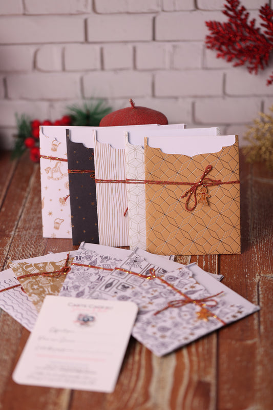 Lot de 10 Cartes Cadeaux Personnalisées - Noël CHIC assorties