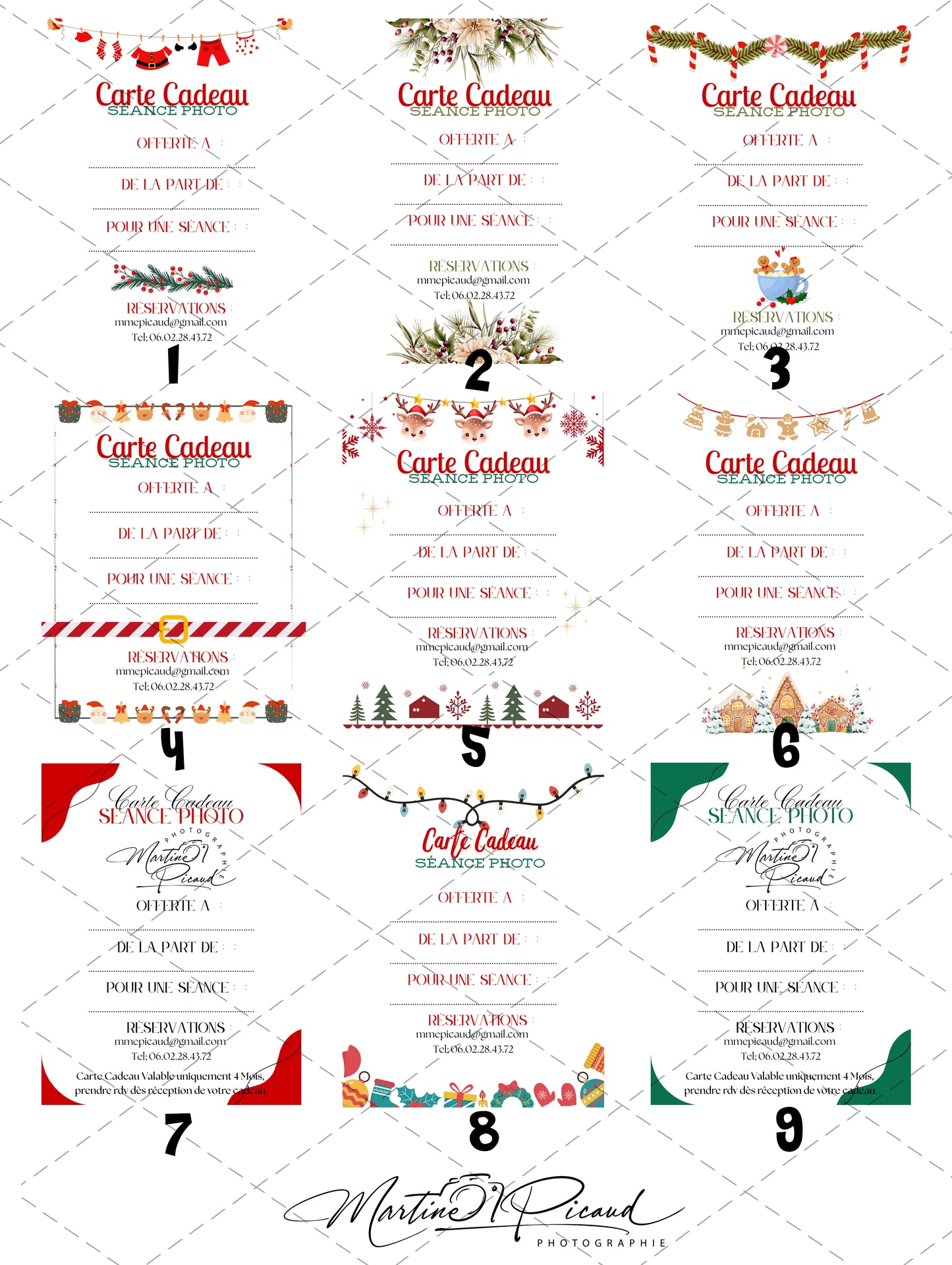 Lot de 8 Cartes Cadeaux Personnalisées - Pailletées Bleu