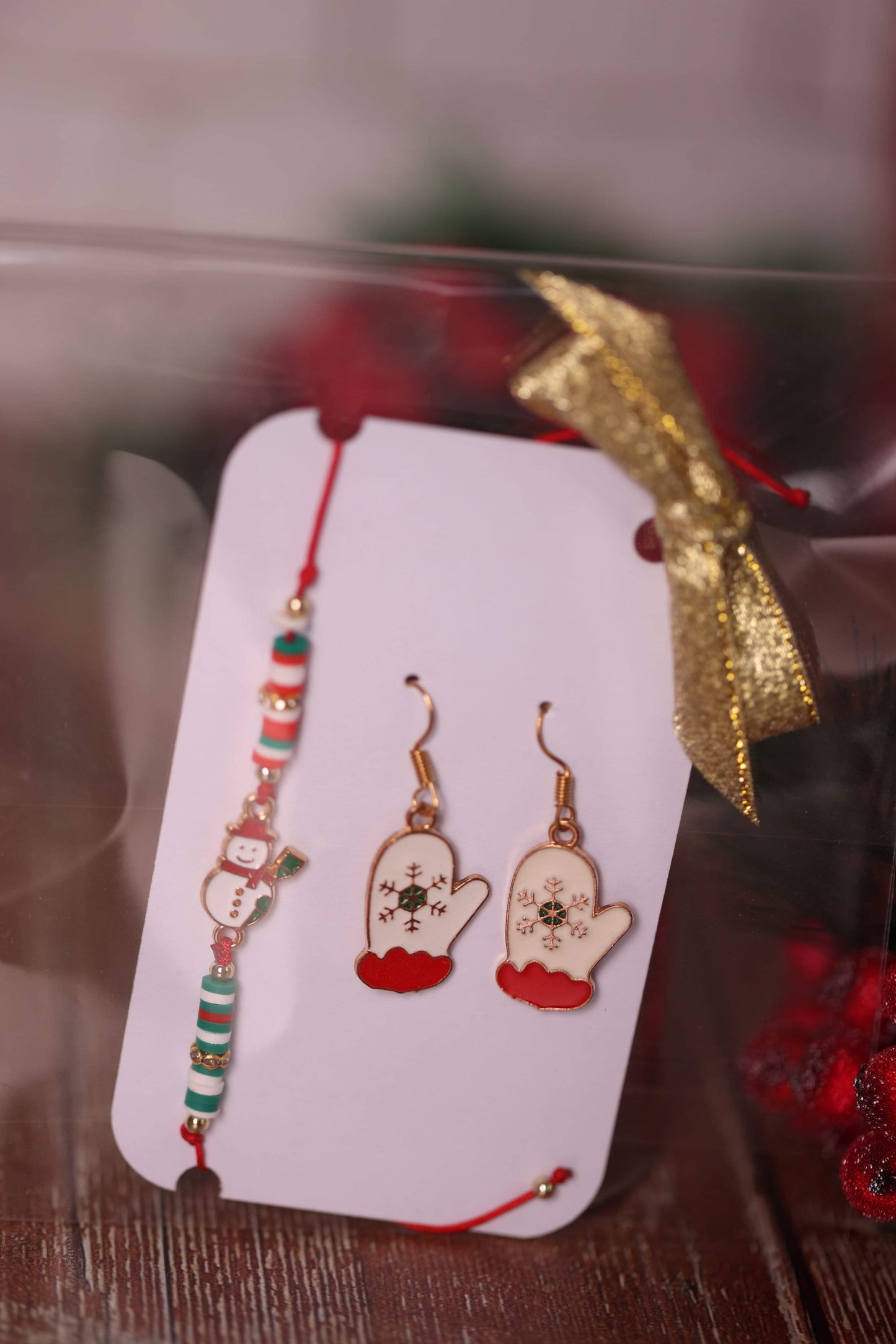 Set Boucles d’Oreilles + Bracelet assorti de Noël